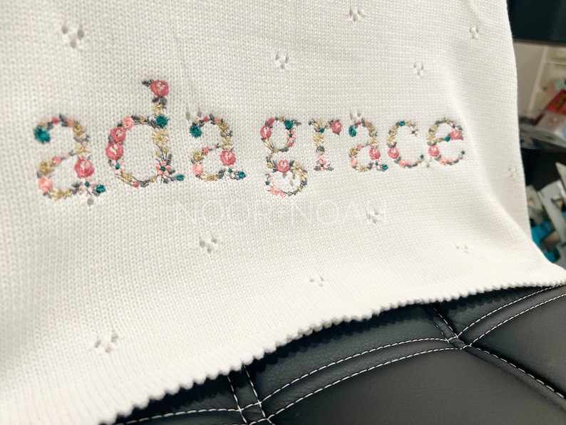 Personalized Knit Baby Blanket: Pointelle Swaddle, Newborn Gift image 15