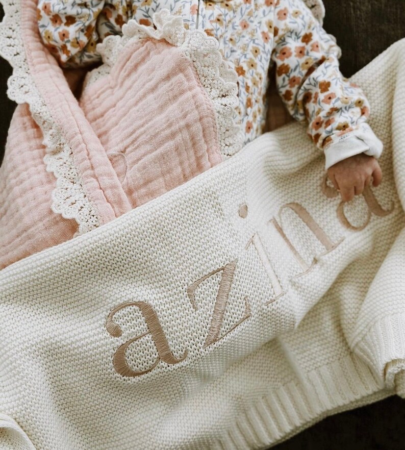 Personalized Embroidered Knit Baby Blanket Hospital Newborn Etsy