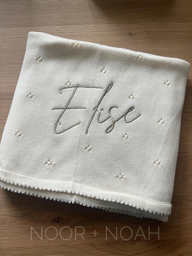 Personalized Knit Baby Blanket: Pointelle Swaddle, Newborn Gift image 14