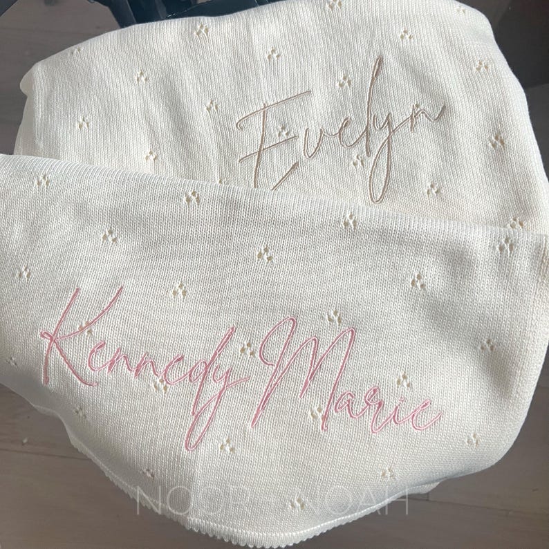 Personalized Knit Baby Blanket: Pointelle Swaddle, Newborn Gift image 7