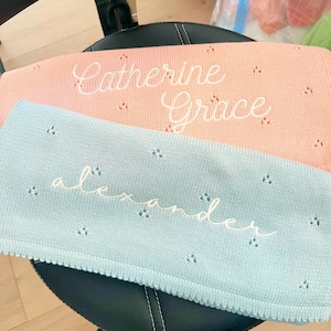 Personalized Knit Baby Blanket: Pointelle Swaddle, Newborn Gift image 10