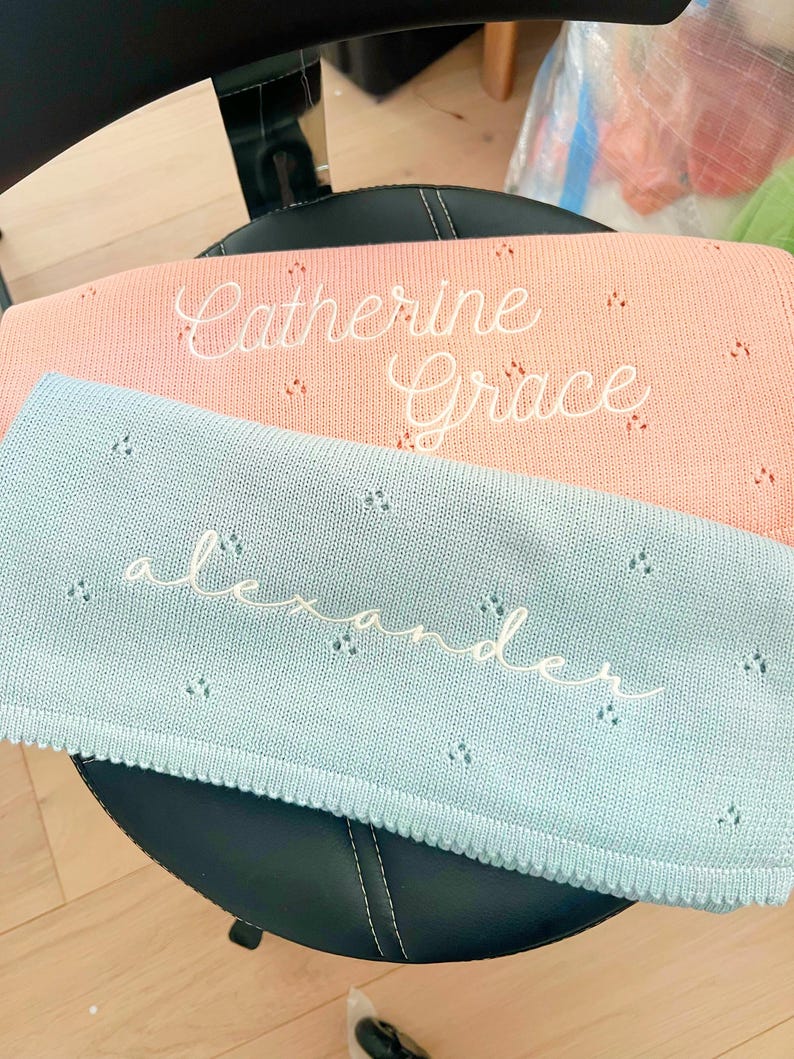 Personalized Knit Baby Blanket: Pointelle Swaddle, Newborn Gift image 10