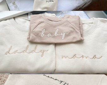 Oatmeal Embroidered Mama Dada Sweatshirt: Matching Family Set