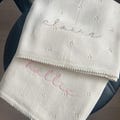 Personalized Knit Baby Blanket: Pointelle Swaddle, Newborn Gift, baby announcement, baby shower, Arabic Hebrew embroidery, baptism