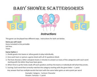 Baby Shower Scattergories DIGITAL DOWNLOAD, Word Game, Baby Shower Game, Baby Sprinkle Game, New Baby Shower Game, Pregnancy Party Game