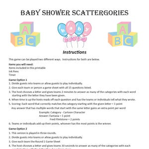 Baby Shower Scattergories DIGITAL DOWNLOAD, Word Game, Baby Shower Game, Baby Sprinkle Game, New Baby Shower Game, Pregnancy Party Game
