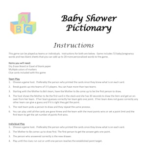 Baby shower Pictionary DIGITALE DOWNLOAD, tekenspel, baby shower spel, baby strooi spel, nieuw baby shower spel, zwangerschapsfeestspel
