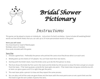 Bridal Shower Pictionary DIGITAL DOWNLOAD, Drawing Game, Wedding Game, Bachelorette Party Game, Bridal Shower Game, Engagement Party Game