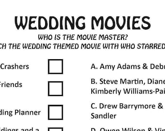 Bridal Shower Wedding Movies Game DIGITAL DOWNLOAD, Wedding Game, Bachelorette Party Game, Bridal Shower Game, Engagement Party Game