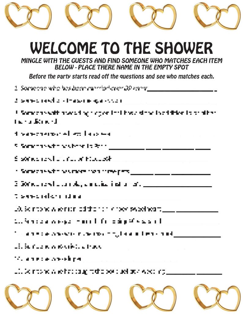 Welcome to the Shower Icebreaker, Bridal Shower Game DIGITAL DOWNLOAD