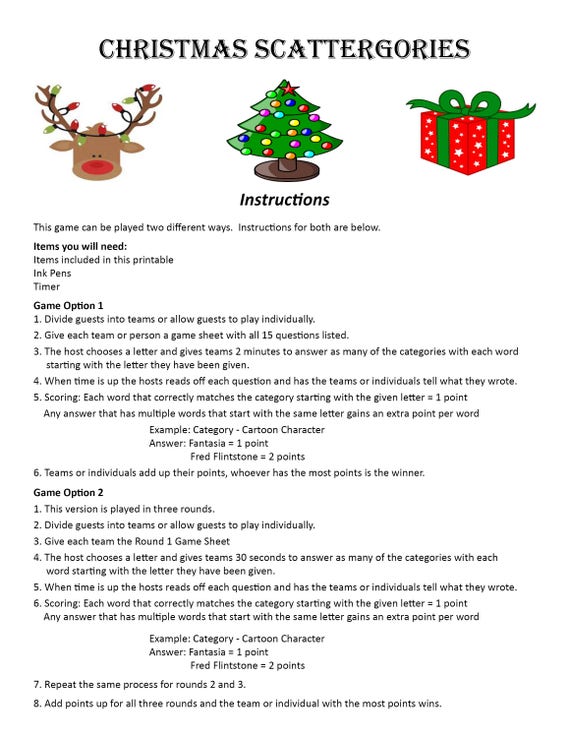 christmas scattergories list printable christmas scattergories list printable