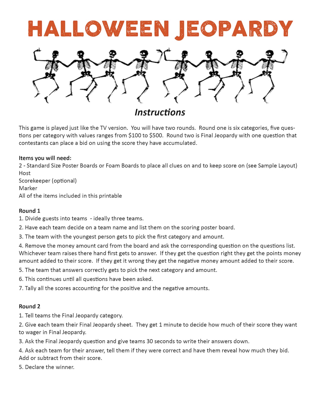 Halloween Jeopardy DIGITAL DOWNLOAD, Trivia Game, Halloween Party Game, Fall Party Game, All 