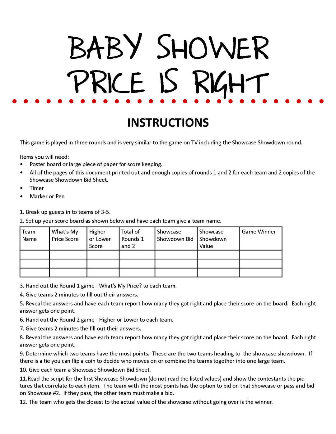 Baby Shower Price is Right DIGITAL DOWNLOAD, Baby Shower Game, Baby