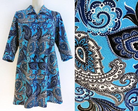 blue and white paisley dress