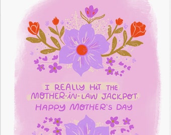 Mother's Day Card- Hit the Mother-in-law jackpot - Mother in Law - Card for MIL -