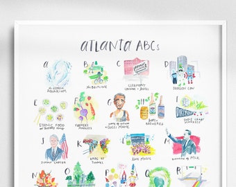 Atlanta ABCs Print - Kids Bedroom Nursery Art Watercolor Illustration