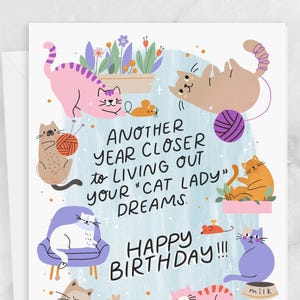 Birthday Greeting Card - Old Cat Lady Card for a Cat Loving Friend