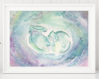 Watercolor Ultrasound Art - Babyshower Gift - Pregnant - Gift for New Mom