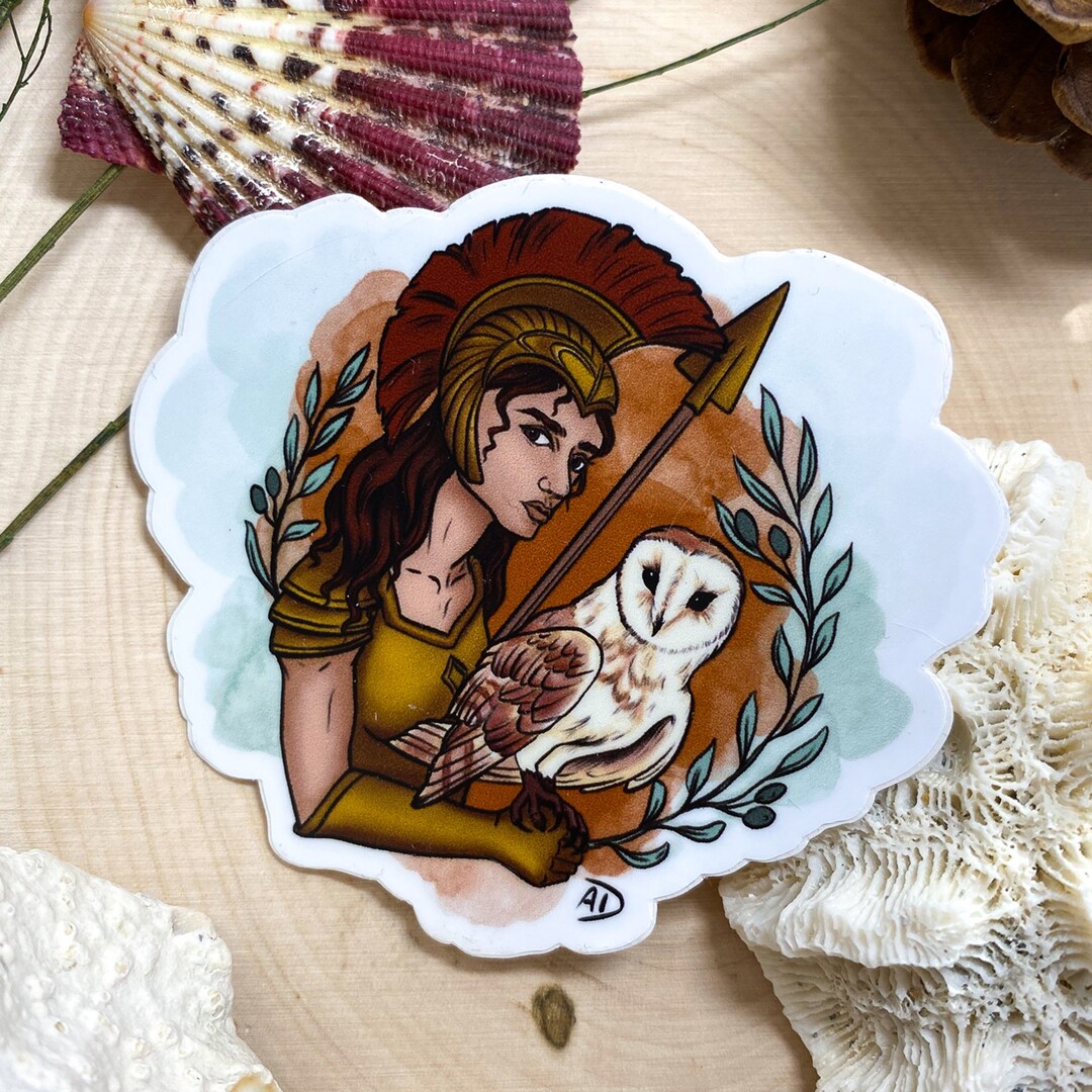 Athea Sticker Athena Vinyl Sticker: Greek Goddess With Owl Decal - Etsy
