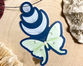 Luna Moth: Vinyl Die-Cut Sticker - Laptop Decal Sticker - Water bottle sticker - Bullet Journal Sticker