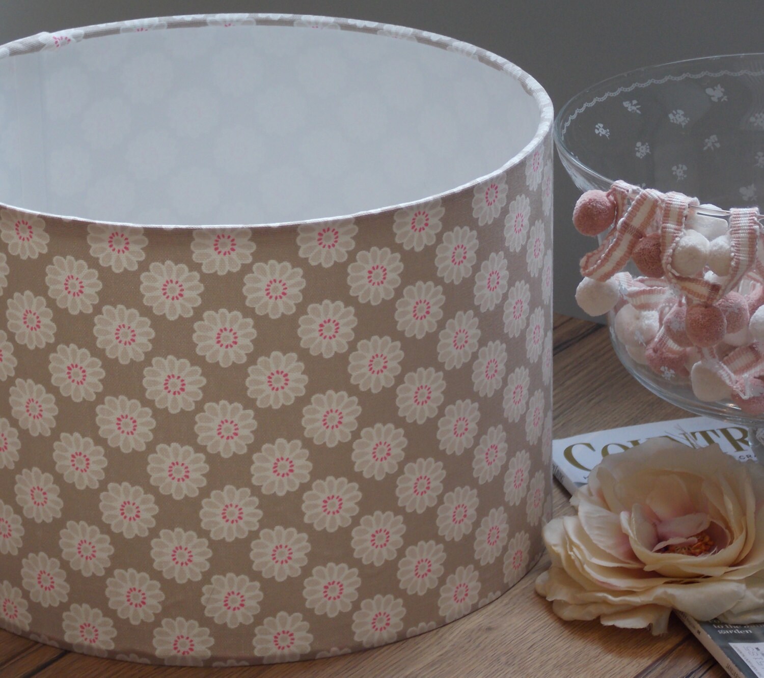 Rose buds TAUPE LAMPSHADE MADE FROM Clarke and Clarke  FABRIC 