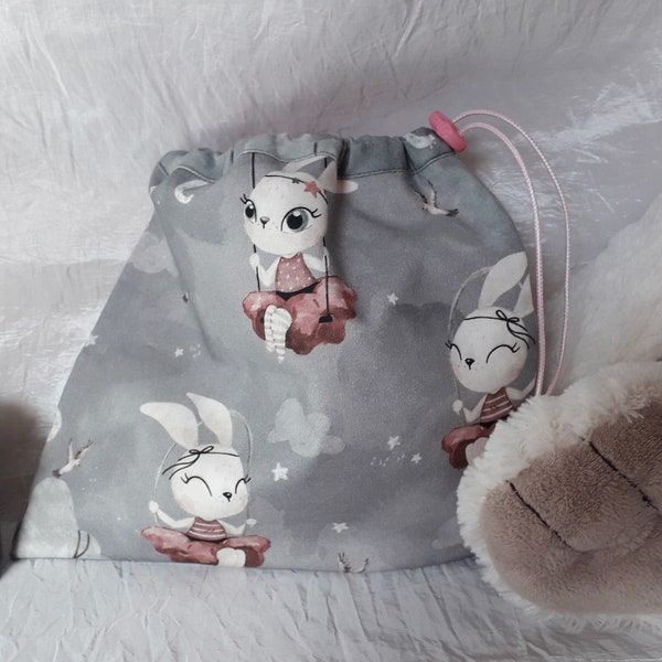 pochette à goûter maternelle fille intérieur imperméable souris/gris rose