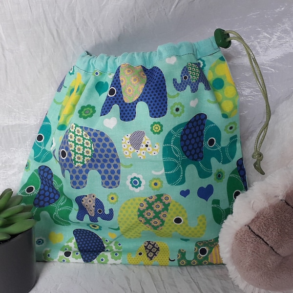 sac à goûter maternelle intérieur imperméable éléphant vert/anis