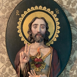 Large-size Sacred Heart of Jesus OOAK Hand sculpted Relief-style Plaque