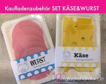 Kaufladenzubehör SET KÄSE+WURST für Kinderküche/Kaufmannsladen/Zubehör für Kaufladen