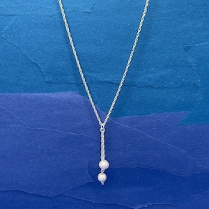 White Pearl Slider & Sterling Silver Foxtail Chain, 925 Necklace,Freshwater Pearls, Foxtail Chain Necklace, 925 Chain, Pearl Necklace