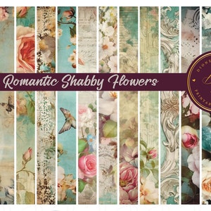 Ruban washi shabby chic romantique avec fleurs, journaux de rebuts, scrapbooking, projets créatif vintage, éphemera, DIY décor et étiquettes
