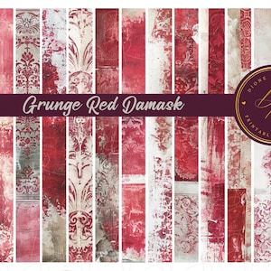 Grunge rode damast washi tape vintage junkjournaling scrapbooking creatieve projecten kunstjournal ephemera DIY decor papieren knutselideeën
