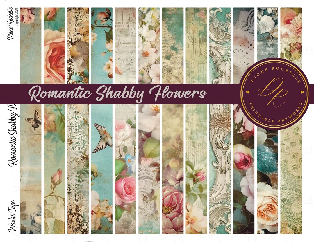 Printable Washi Tape Shabby Floral Digital Planner Decoration Chic ...