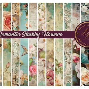 Cinta washi romántica shabby chic con flores, para diarios creativos, scrapbooking, proyectos vintage, ephemera, decoraciones DIY creativas