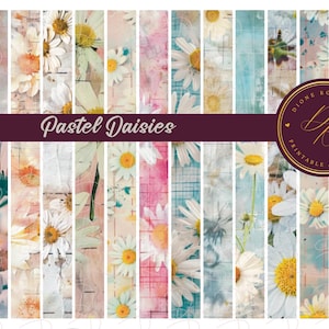 Paquete de papel digital con estampado de margaritas para fondo de boda, descarga instantánea, suministros para manualidades bohemias, diario grunge vintage, álbum de recortes, arte de bricolaje
