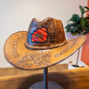 Origen Hats - Brown Cowboy Leather Hat, Boho Rodeo Cap, Western Style, Genuine Fabric, Outback Durable Gift