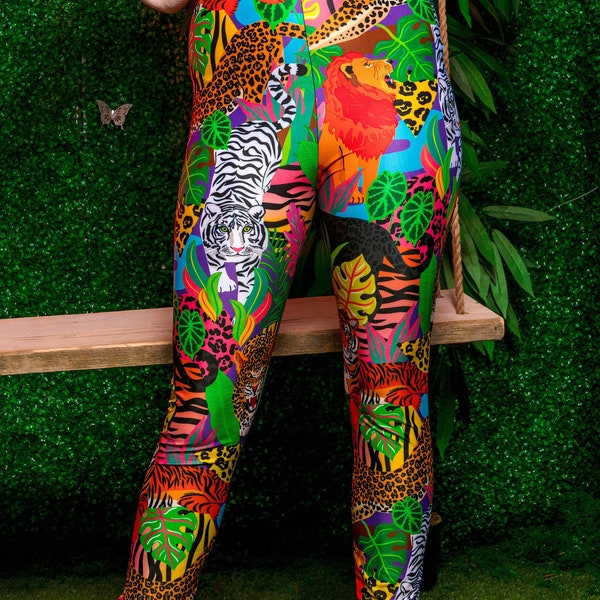 Feline Fierce Leggings - Tiger, Leopard, Jungle print (eco lycra). Festival outfit, rave outfit, active wear, yoga.
