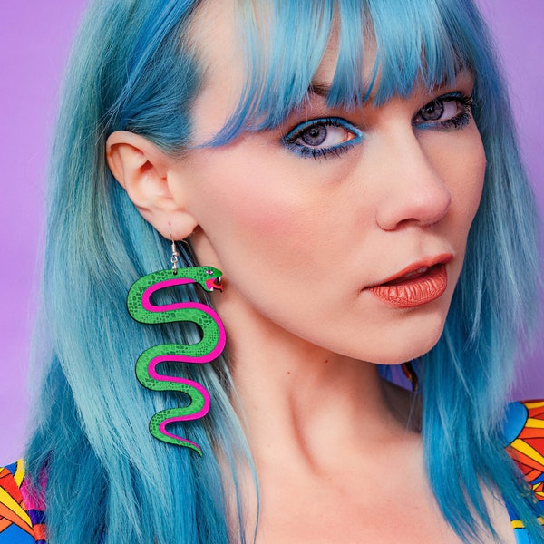 Serpent Dangle Earrings - statement jewellery, snake, halloween, big, lightweight