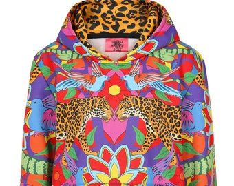 Jaguar Jungle Hoodie - Leopard, animal print, unisex, colourful printed sweater