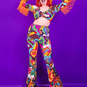 Cosmic Sparkle Flares - UV Reactive - festival / rave outfit - recycled spandex (Beam Me Up print)
