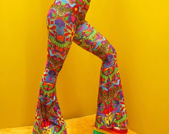 Jaguar Jungle Flares (eco lycra) - Leopardo, estampado animal, festival, rave, ropa de fiesta