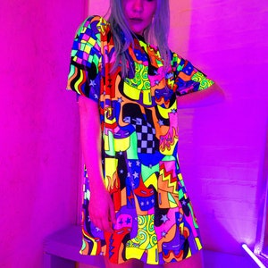 Boots Electric Velvet T-Shirt Dress UV reactive, festival clothing, rave, neon, psychedelic image 6