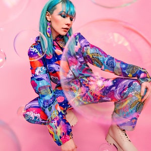 Enchantment Under the Sea  Water Resistant Boilersuit / Jumpsuit - unisex festival clothing, rave wear, 90&#39;s print