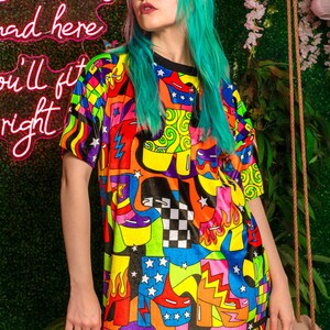 Boots Electric Velvet T-Shirt Dress UV reactive, festival clothing, rave, neon, psychedelic image 3