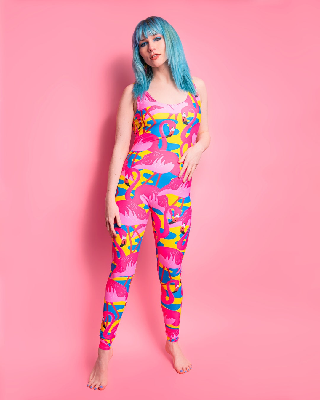 Flamingo Fiesta Catsuit - UV Reactive, Recycled Lycra, Festival Outfit ...