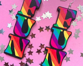 Mega Fun Rainbow Dangle Earrings - large, lightweight, statement jewellery