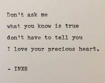 INXS Lyrics Hand Typed on an Antique Typewriter