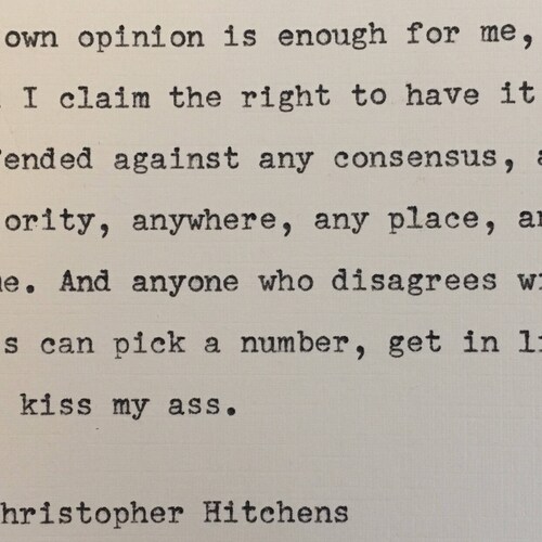 Christopher Hitchens Quote Hand Typed on an Antique Typewriter - Etsy