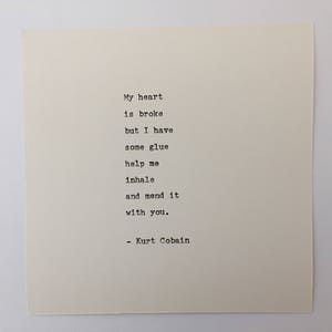 Kurt Cobain Nirvana Lyrics Hand Typed on an Antique Typewriter image 2