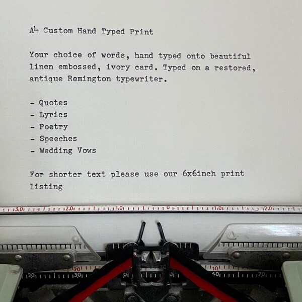 A4 Custom Hand Typed Quote. Typed on an Antique Typewriter. Your own words (or someone else’s). Customised | Personalised